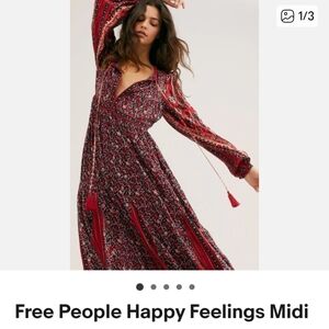 Free People Burgundy Floral Long Sleeve Dress